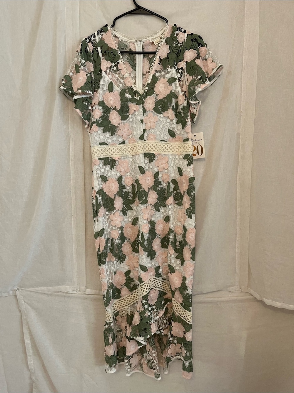 Shoshanna Pink & Green Floral Lace High-Low Dress
